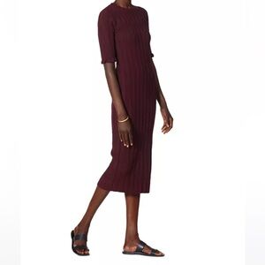 Joie Ribbed Midi Sweater Dress XXS burgundy